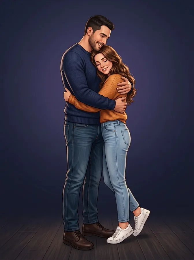 Illustration of a man and a woman hugging